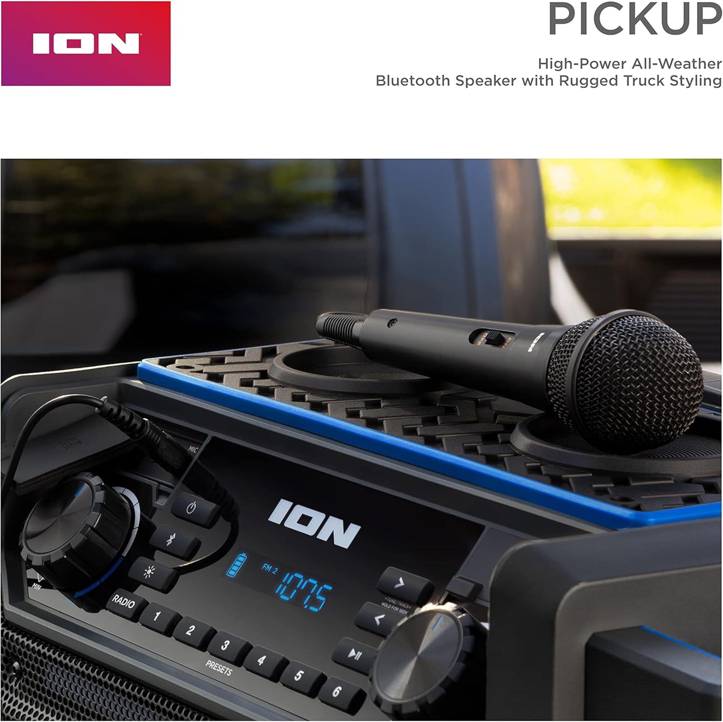 ION Audio Pickup - 100W Water-Resistant Bluetooth Outdoor Speaker with Rechargeable Battery
