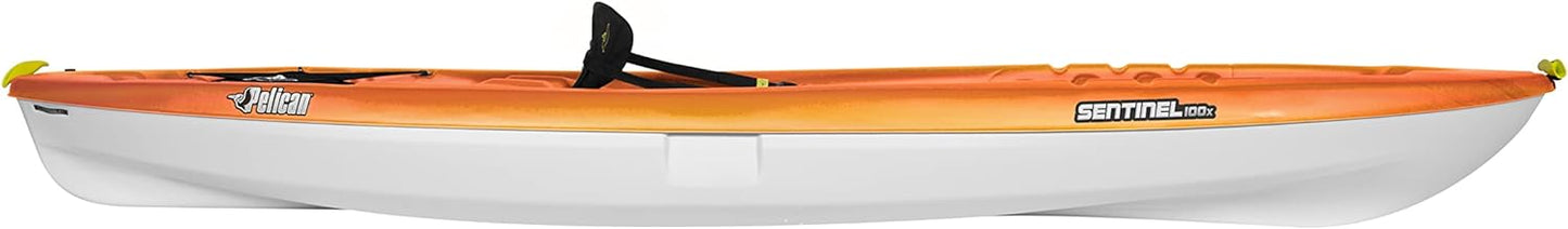 Pelican Sentinel 100X- Sit-on-top Kayak - Recreational One Person Kayak - 10 ft - Fade Fireman Red/Yellow