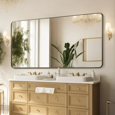 KFFKFF Bathroom Mirror 32 x 72 Wall Mirror, 0.15 in Thickness,Mirror Encased in Aluminium Alloy Frame & Shatter-Resistant Film, Durable Mirror with Z-Style Bracket