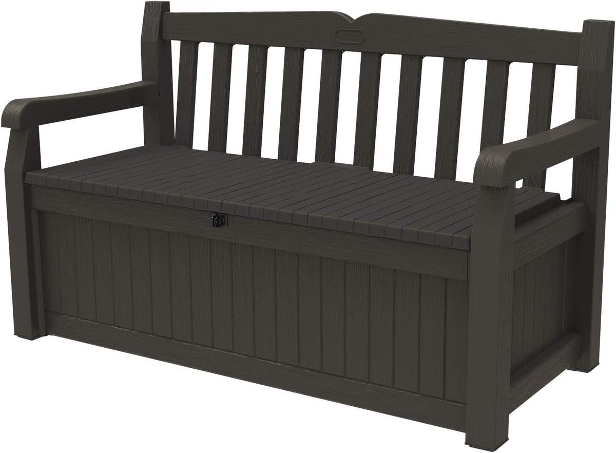 Keter Solana 70 Gallon Storage Bench Deck Box for Patio Furniture,
