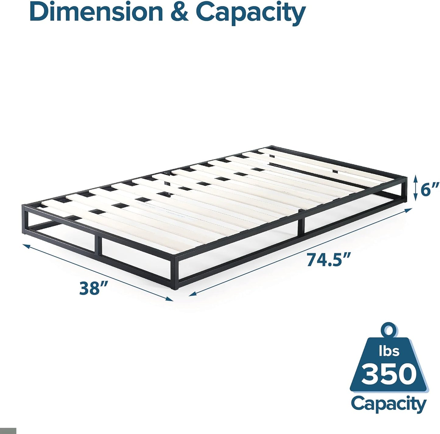 ZINUS Joseph Metal Platforma Bed Frame, Mattress Foundation, Wood Slat Support, No Box Spring Needed, Sturdy Steel Structure, Twin