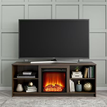 Mainstays Fireplace TV Stand for 65" TV, Walnut