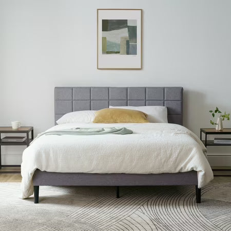 Mainstays Gray Tufted Platform Bed, Queen