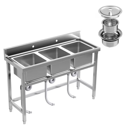 3-Compartment Stainless Steel Sink, 51"