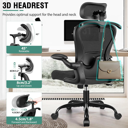 Office Chair, Ergonomic Office Chair with 3D Lumbar Support 3D Headrest