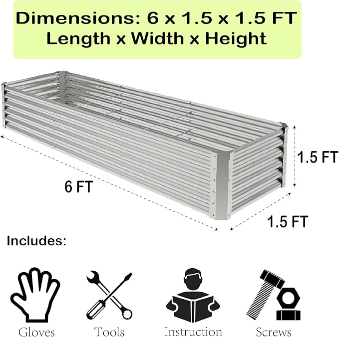 Enyu&You 2 Pcs 6×1.5×1.5 ft Galvanized Raised Garden Bed, Gardening, Vegetable, Flower Planting Bed, Large Metal Kit Vegetable Herb Garden Planting Box Elevated Garden Box