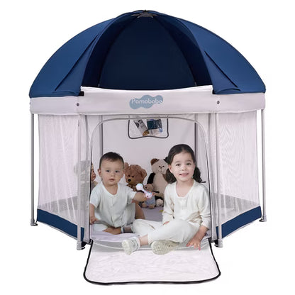 Pamo Babe Outdoor Baby Playpen with Canopy Blue