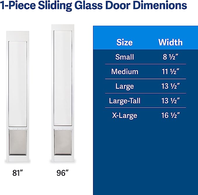 PetSafe 1-Piece Sliding Glass Pet Door for Dogs & Cats- Adjustable Height 75 7/8' to 80 11/16'-Medium, White, No-Cut DIY Install Aluminum Patio Panel Insert,Great for Renters or Seasonal Installation