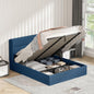 Queen Size Bed Frame with Storage, Upholstered Platform with Hydraulic, Linen Fabric Wingback Headboard, Noiseless Wooden Slat Support, No Box Spring Needed, Navy Blue