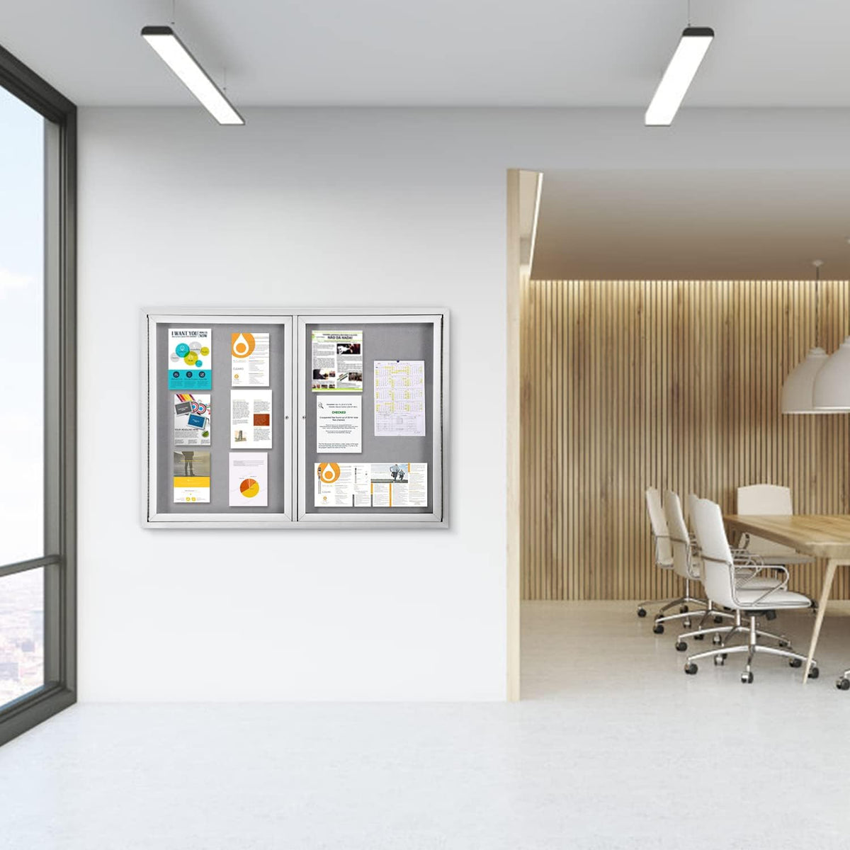 Swansea Weather Resistant Enclosed Bulletin Board Gray Fabric Displays Boards Wall