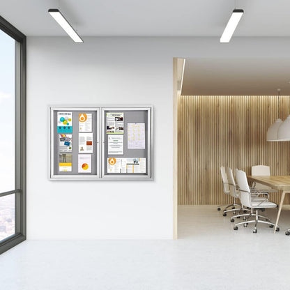 Swansea Weather Resistant Enclosed Bulletin Board Gray Fabric Displays Boards Wall