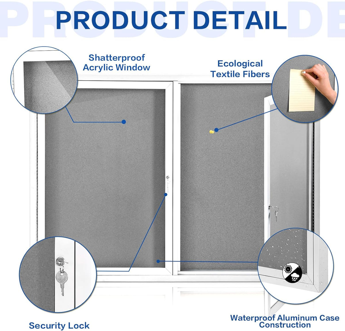 Swansea Weather Resistant Enclosed Bulletin Board Gray Fabric Displays Boards Wall
