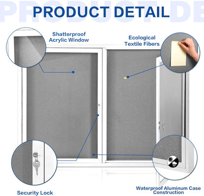 Swansea Weather Resistant Enclosed Bulletin Board Gray Fabric Displays Boards Wall