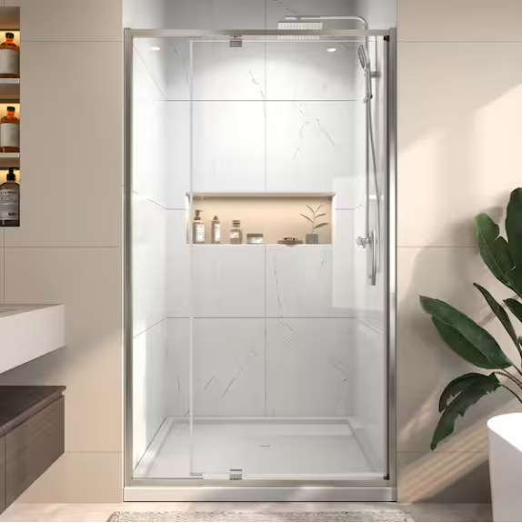 Victoria 38-42 in. W x 71 in. H Pivot Swing Framed Shower Door in