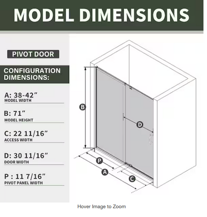 Victoria 38-42 in. W x 71 in. H Pivot Swing Framed Shower Door in