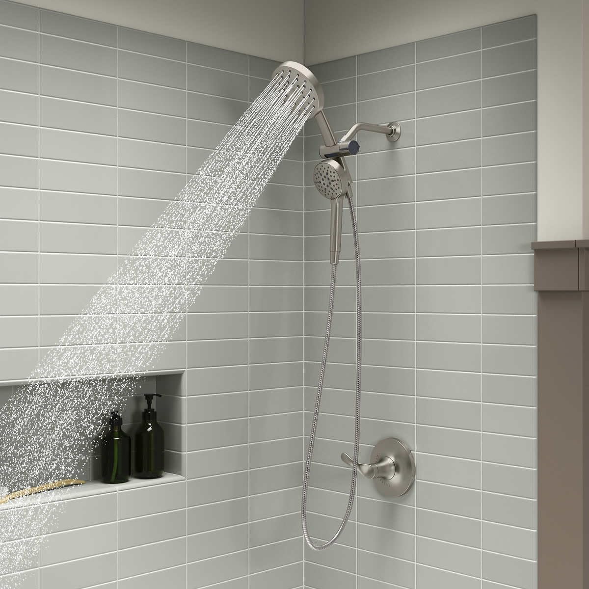 Kohler Prone 3-in-1 Multifunction Shower Head with PowerSweep Combo Shower Kit, PowerSweep Spray, Magnetic Handshower Dock (Brushed Nickel)