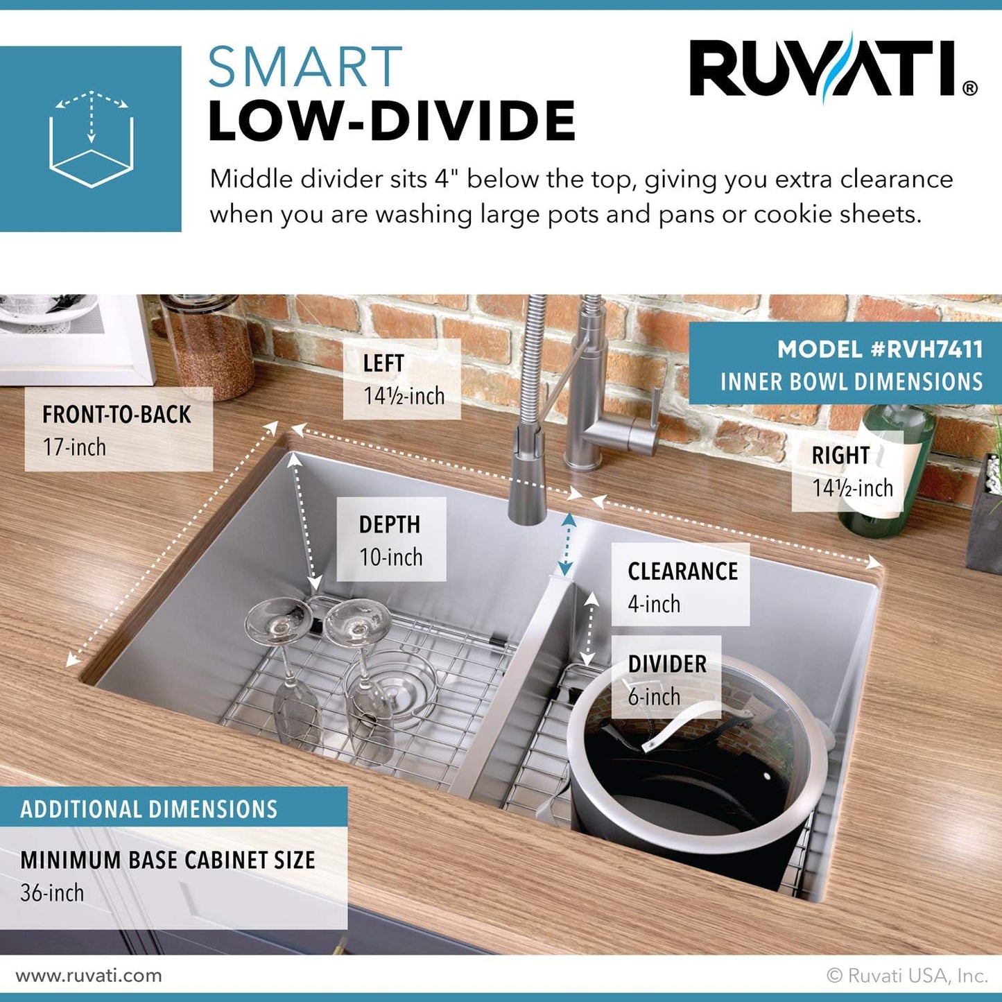 Tight Radius 36 in. Undermount 50/50 Double Bowl 18 Gauge Stainless Steel Kitchen Sink with Accessories