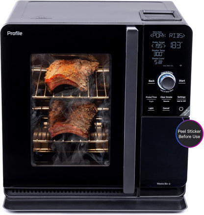 GE Profile™ Smart Indoor Pellet Smoker, with Active Smoke Filtration, 5 Smoke Control Settings, WiFi Connected, Electric, Countertop BBQ Appliance, Black
