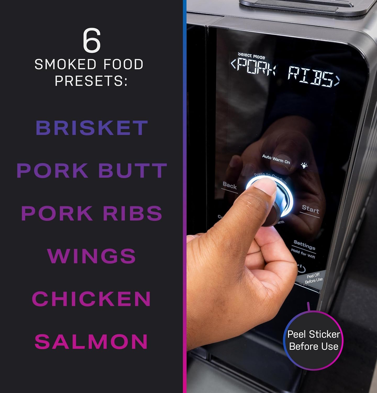 GE Profile™ Smart Indoor Pellet Smoker, with Active Smoke Filtration, 5 Smoke Control Settings, WiFi Connected, Electric, Countertop BBQ Appliance, Black
