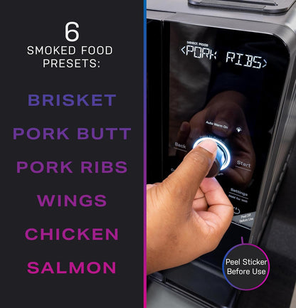 GE Profile™ Smart Indoor Pellet Smoker, with Active Smoke Filtration, 5 Smoke Control Settings, WiFi Connected, Electric, Countertop BBQ Appliance, Black