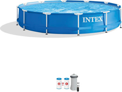 INTEX 28211EH Metal Frame above Ground Swimming Pool Set: 12ft x 30in – includes 530 GPH Cartridge Filter Pump – Puncture-Resistant Material – Rust Resistant – 1718 Gallon Capacity