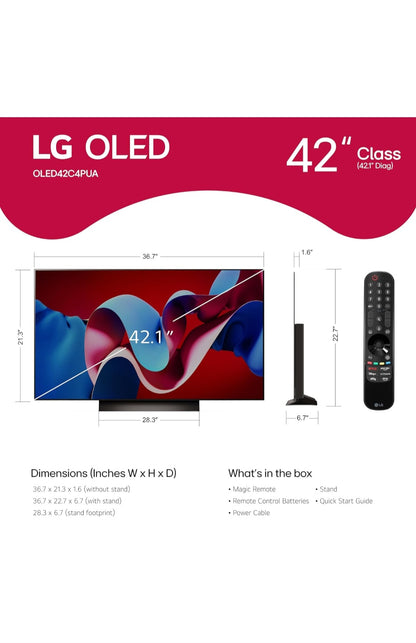 LG 42-Inch Class OLED evo C4 Series Smart TV 4K Processor Flat Screen with Magic Remote AI-Powered with Alexa Built-in (OLED42C4PUA, 2024)