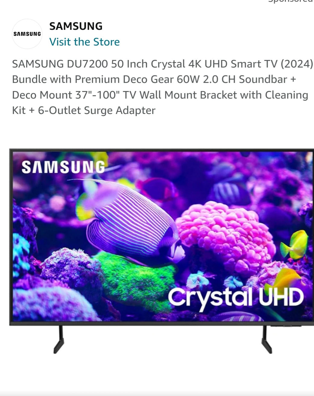 SAMSUNG DU7200 50 Inch Crystal 4K UHD Smart TV (2024