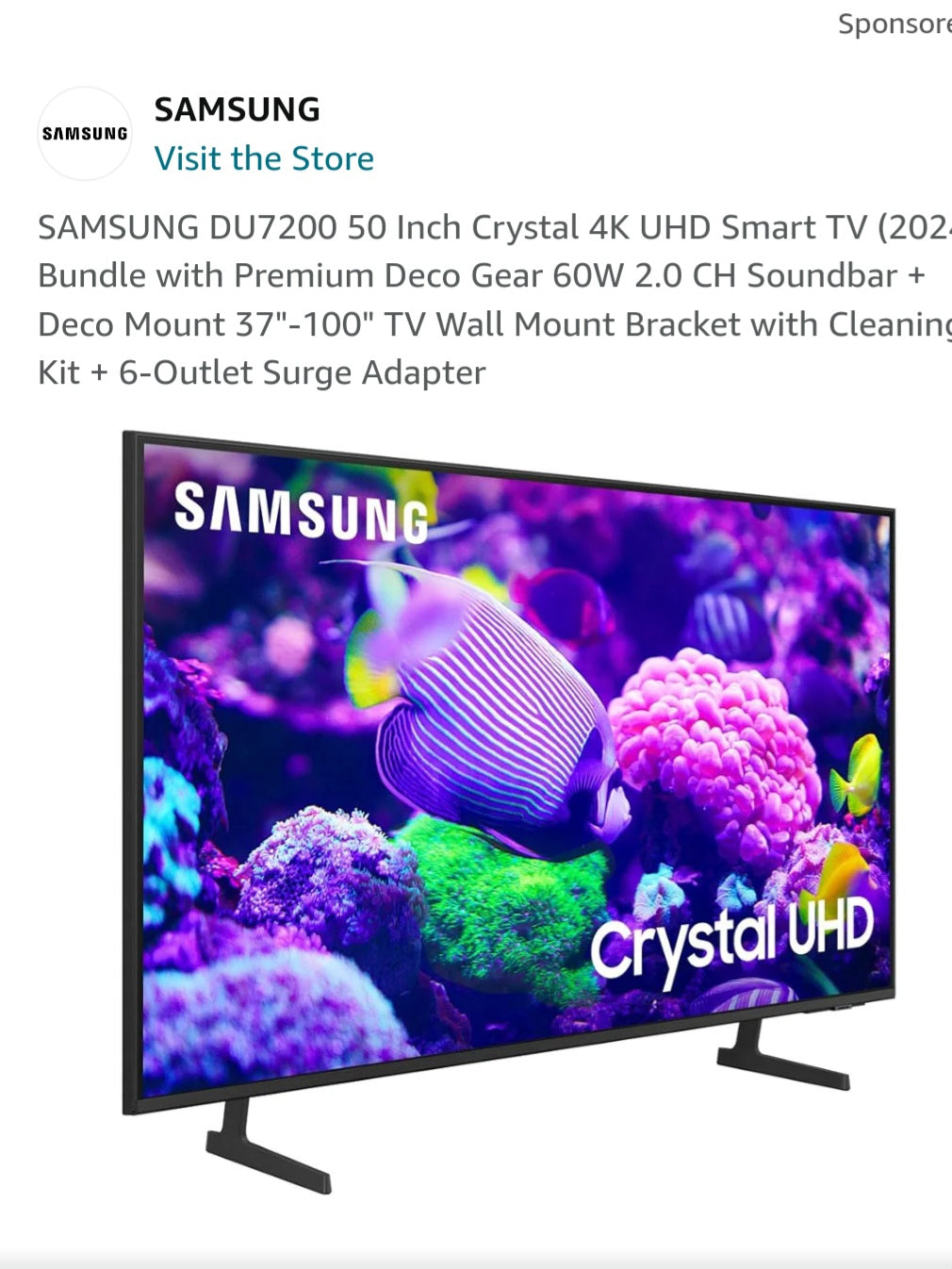 SAMSUNG DU7200 50 Inch Crystal 4K UHD Smart TV (2024