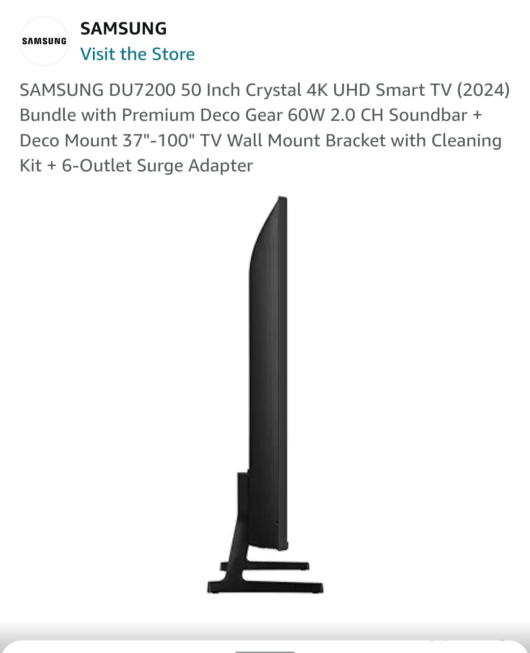 SAMSUNG DU7200 50 Inch Crystal 4K UHD Smart TV (2024