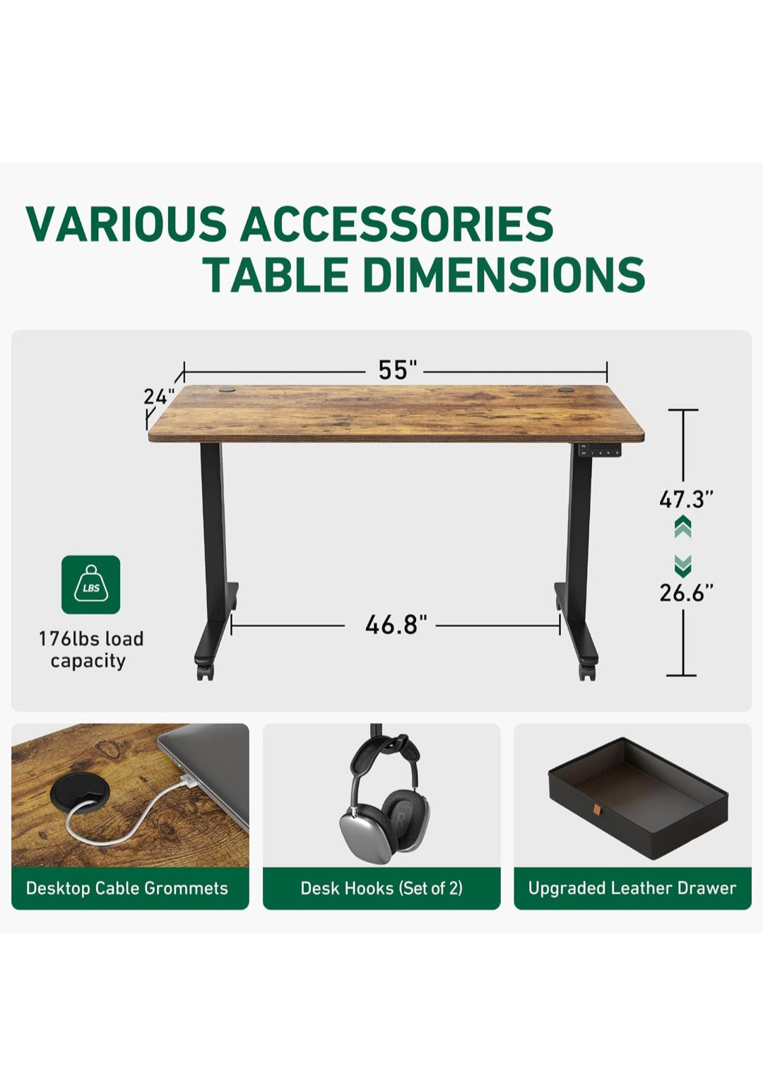 FEZIBO 55 x 24 Inches Standing Desk with Drawer, Adjustable Height Electric Stand up Desk with Storage, Sit Stand Home Office Desk, Ergonomic Computer Desk, Rustic Brown