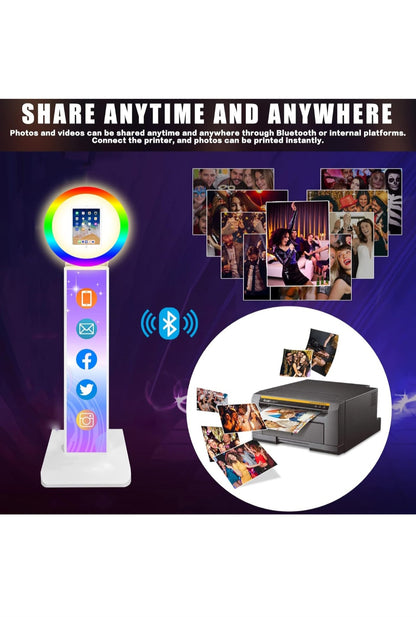 Portable Photo Booth for iPad 10.2'' 10.9" 11" 12.9" Shell Stand Selfie Station Customized Logo Photobooth Machine with Round RGB LED Light Ring and Flight Case for Events Wedding