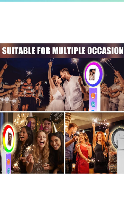 Portable Photo Booth for iPad 10.2'' 10.9" 11" 12.9" Shell Stand Selfie Station Customized Logo Photobooth Machine with Round RGB LED Light Ring and Flight Case for Events Wedding