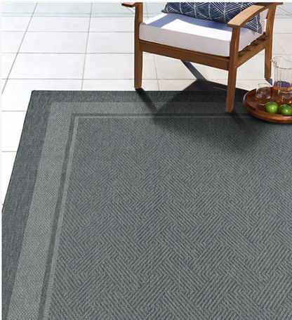 Ravenna Indoor/Outdoor Rug, Geo Border Silver
