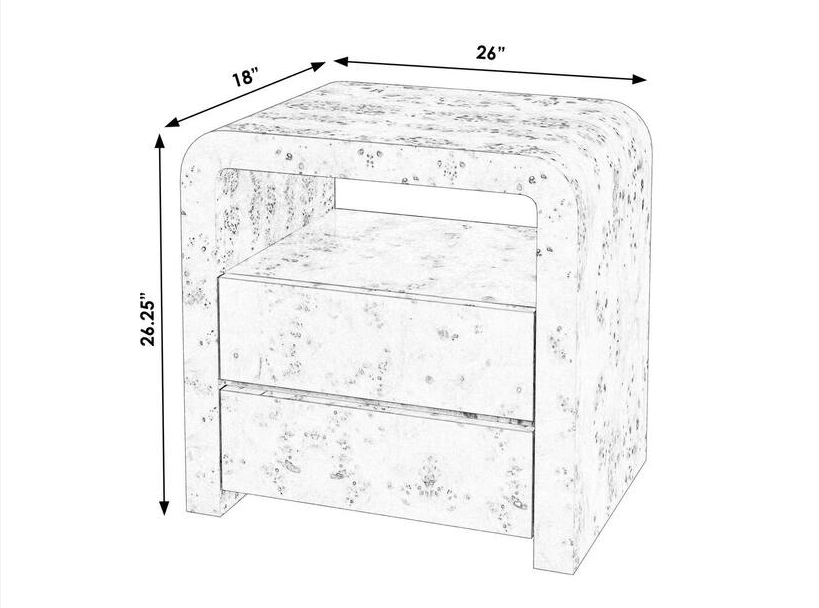 Cora Light Brown 2-Drawer Nightstand 26W
