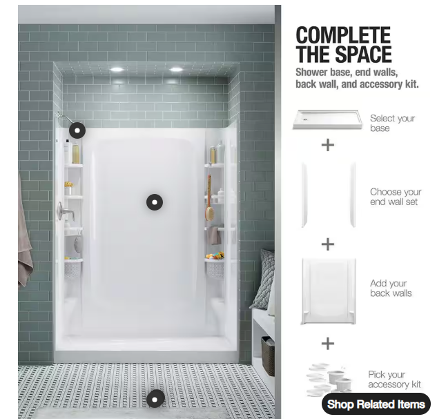 STORE+ 34x76 Alcove Shower End Wall White