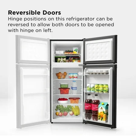 TCL 4.5 Cu. ft. Two Door Compact Mini Fridge With Freezer – Black Stainless Look, Energy Star, MR453Z
