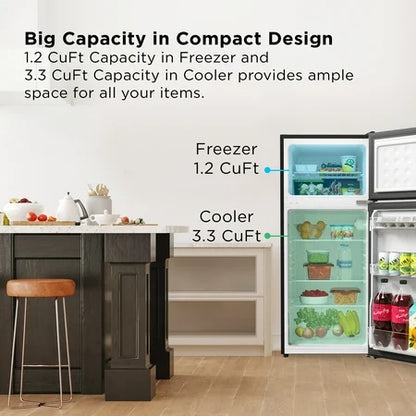 TCL 4.5 Cu. ft. Two Door Compact Mini Fridge With Freezer – Black Stainless Look, Energy Star, MR453Z