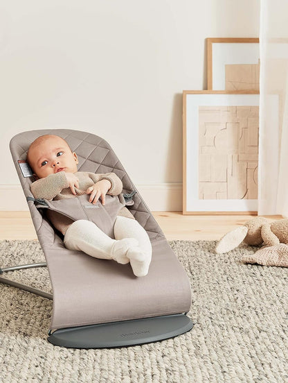 BabyBjörn Bouncer Bliss, Sand Gray, Woven, Classic Quilt | 2-in-1 Adjustable Baby Bouncer Seat and Toddler Chair