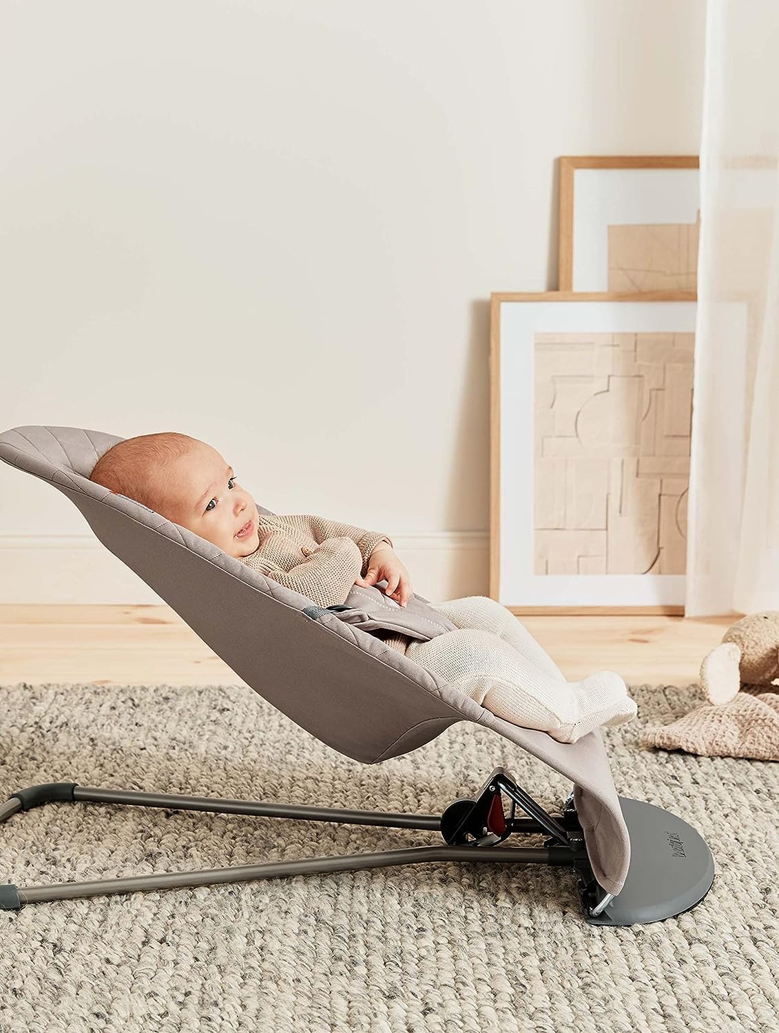 BabyBjörn Bouncer Bliss, Sand Gray, Woven, Classic Quilt | 2-in-1 Adjustable Baby Bouncer Seat and Toddler Chair