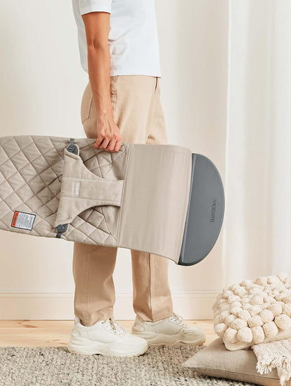 BabyBjörn Bouncer Bliss, Sand Gray, Woven, Classic Quilt | 2-in-1 Adjustable Baby Bouncer Seat and Toddler Chair