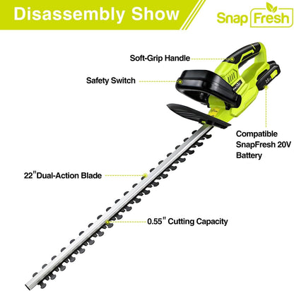 Cordless Hedge Trimmer - SnapFresh 20V Electric Hedge Trimmer 22"