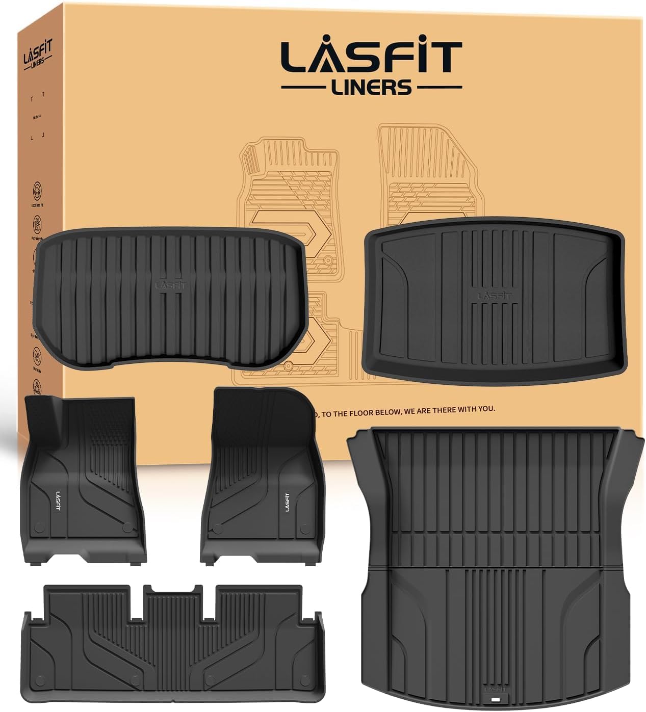 LASFIT Floor Mats & Trunk Mat for Tesla Model 3 Highland 2025 2024 Custom Fit TPE All Weather 1st & 2nd Row