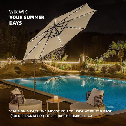 wikiwiki 10ft Solar LED Offset Hanging Market Patio Umbrella for Backyard, Poolside, Lawn and Garden,Easy Tilt Adjustment, Polyester Shade & Cross Base, Beige