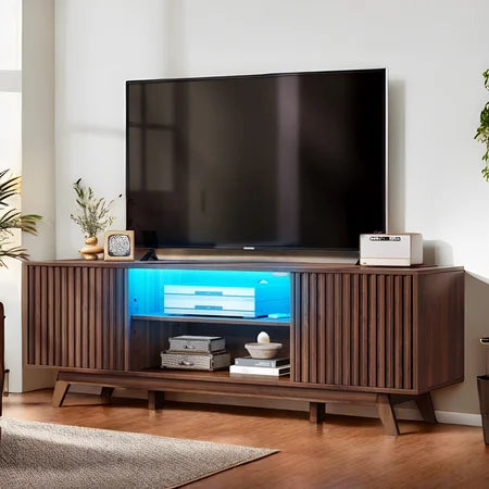 Farmhouse TV Entertainment Center, LED TV Stand for TVs up to 65 inch, Walnut
