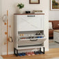 Shoe Cabinet with 2 Flip Drawers, Free Standing Shoe Racks Storage Cabinet with Metal Legs , Famhouse Shoe Rack Organizer Narrow Closet for Entryway Hallway,White