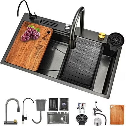 Waterfall Kitchen Sink, Single Bowl with Faucet