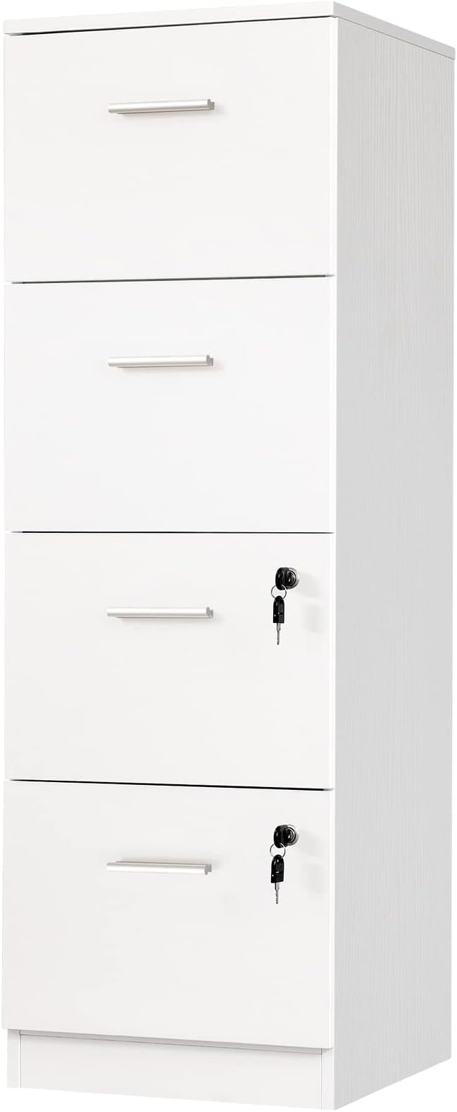 ITAHOME 4-Drawer File Cabinet with Lock, 15.86" Deep Vertical Filing Cabinet, Storage File Drawers for Letter A4-Sized Files, Need to Assemble, White