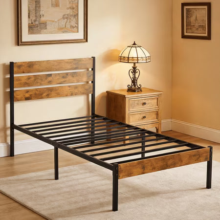 edx Twin Metal Bed Frame with Wood Headboard