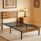 edx Twin Metal Bed Frame with Wood Headboard