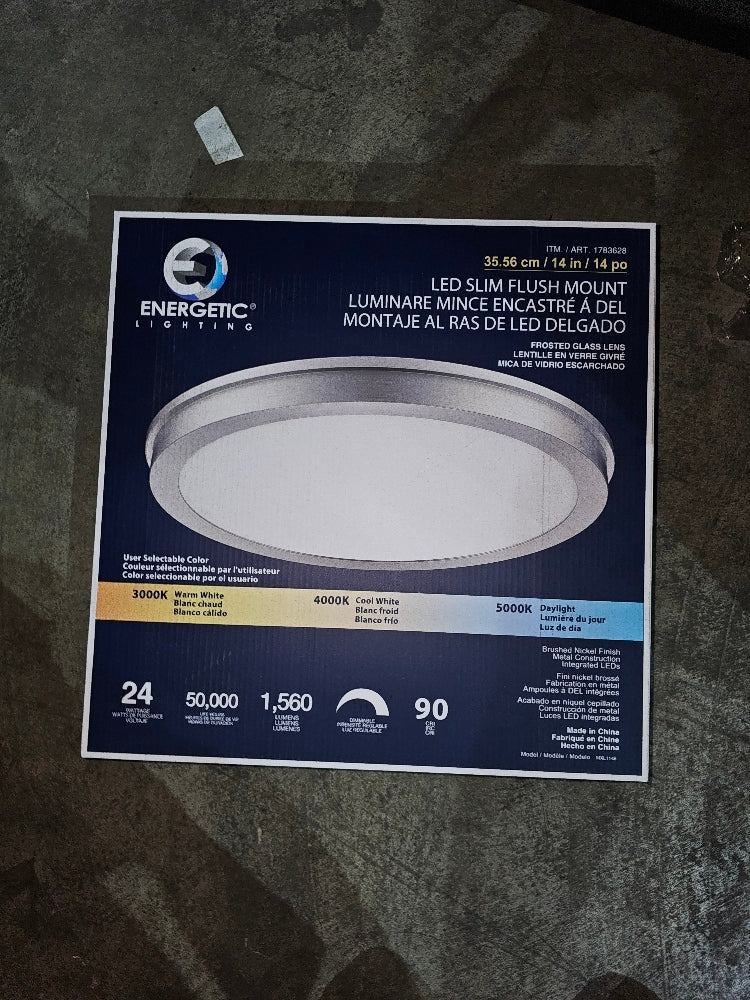 Energetic 14” Slim LED Flush Mount Light Fixture, Brushed Nickel